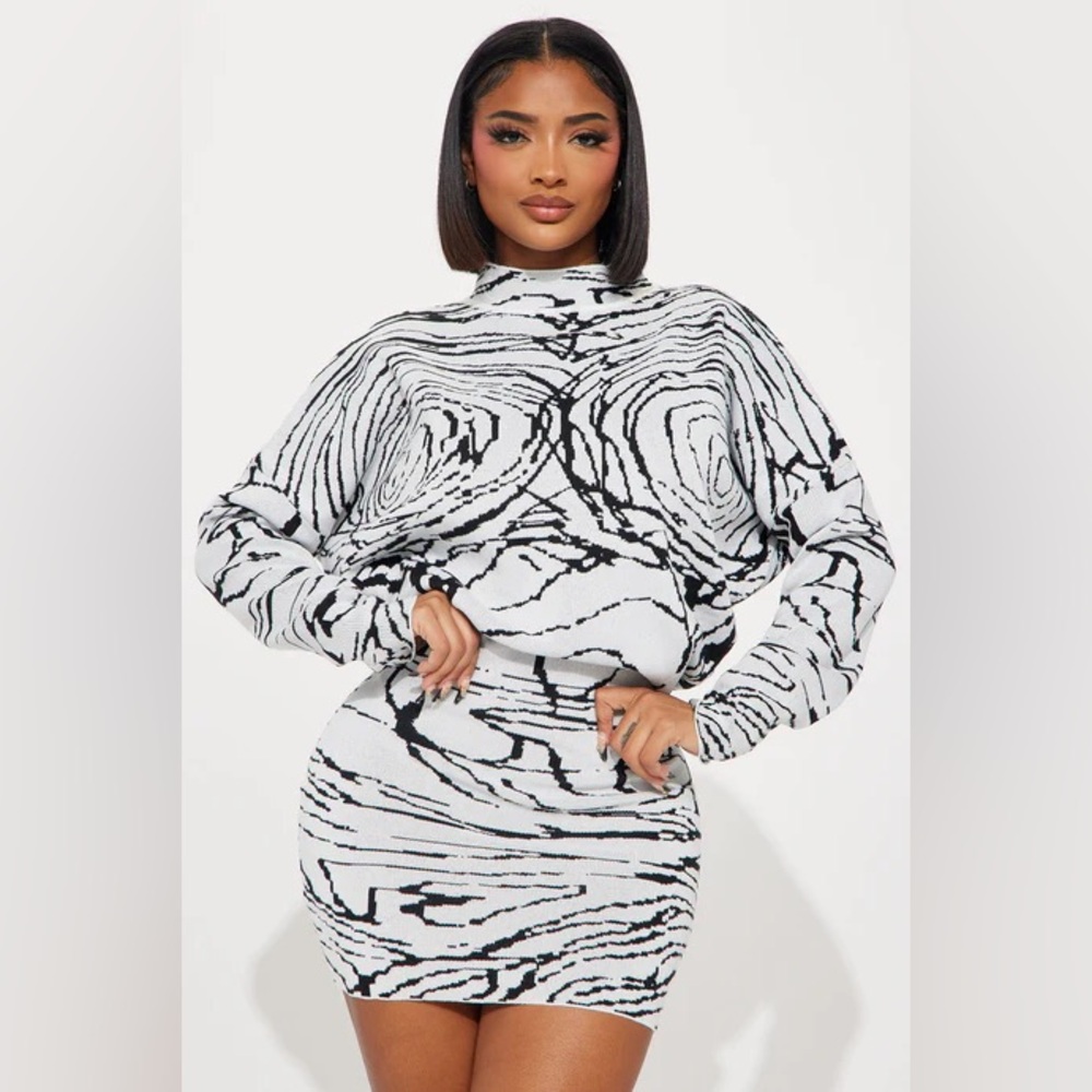 NWOT! Fashion Nova Black & White Marble-Print Mini Dress